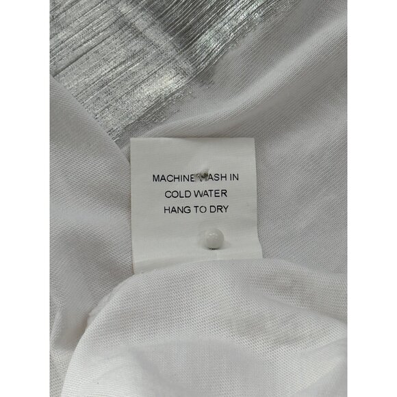 Planet by Lauren G Womens Top White Long Sleeve Silver Foil Panel One Size - Picture 8 of 8